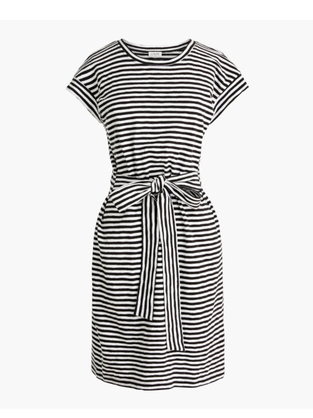 J. Crew Black & White Striped Tie-Waist T-Shirt Dress XXS